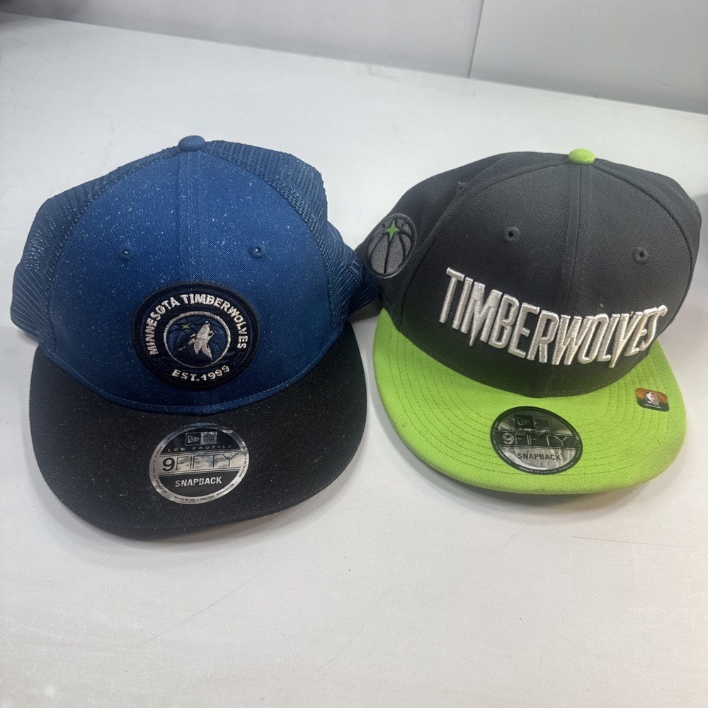 Two (2) 59Fifty SnapBack Hats Caps - NBA Minnesota Timberwolves - BLK BLU GRN